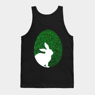 Easter Bunny Silhouette in Green Faux Glitter Easter Egg Tank Top